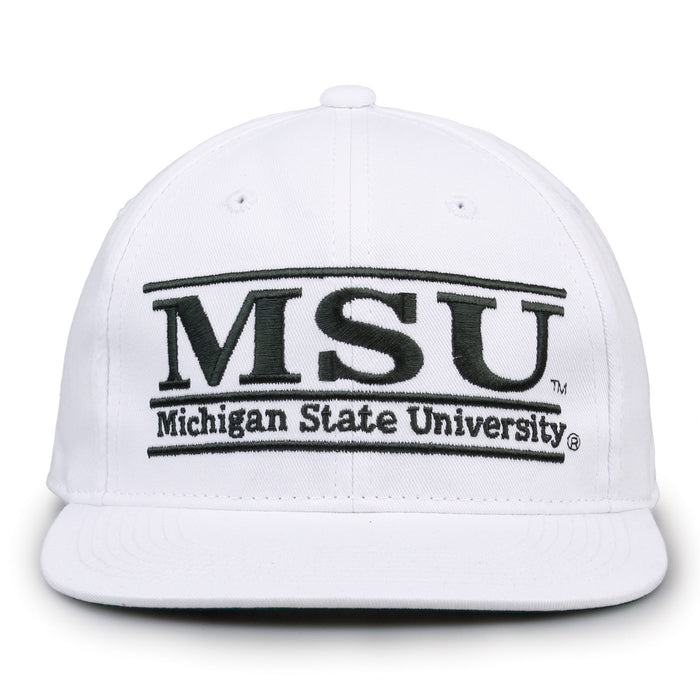 Michigan State Retro Bar snapback hat in white, front view