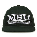 Michigan State Retro Bar snapback hat in dark green, front view