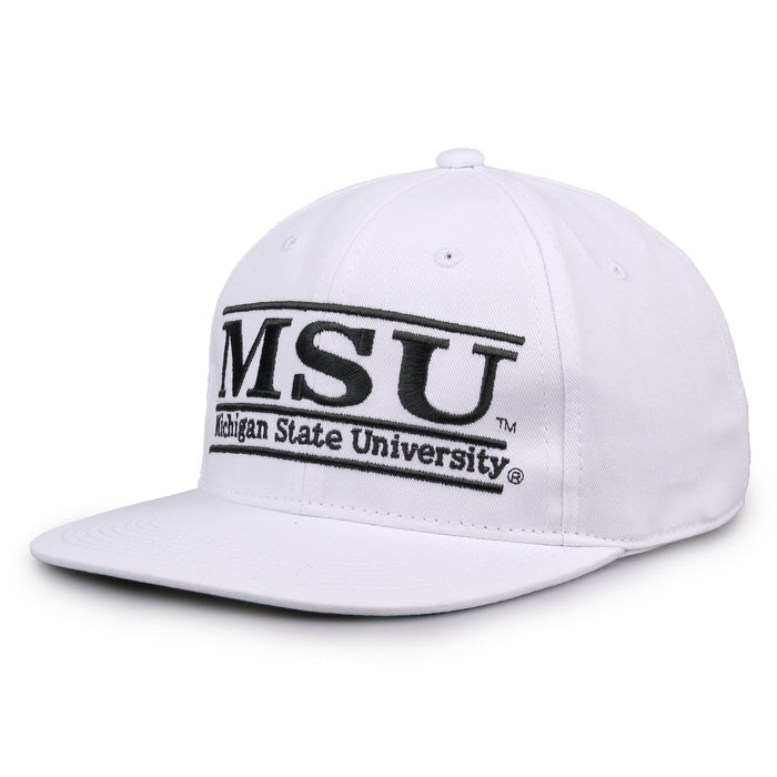 Michigan State Retro Bar snapback hat in white, angled view