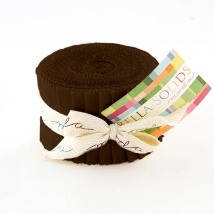 Brown Plain Moda Fabric Pre Cuts Moda Fabric Bella Solids Junior Jelly Roll Brown - The Sewing Studio