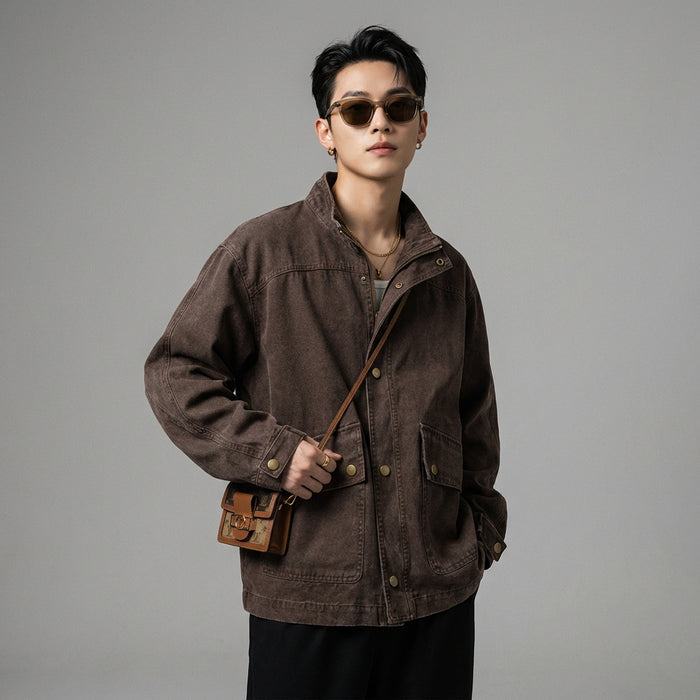 Veste workwear multi-poches unisexe violette - K-fashion décontractée - Taille M
