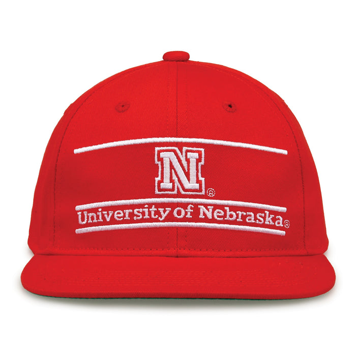 Nebraska Retro Bar snapback hat in red, front view
