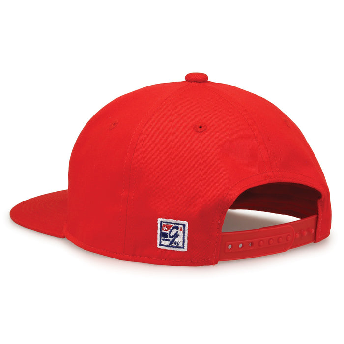 Nebraska Retro Bar snapback hat in red, rear view showing the adjustable snap closure