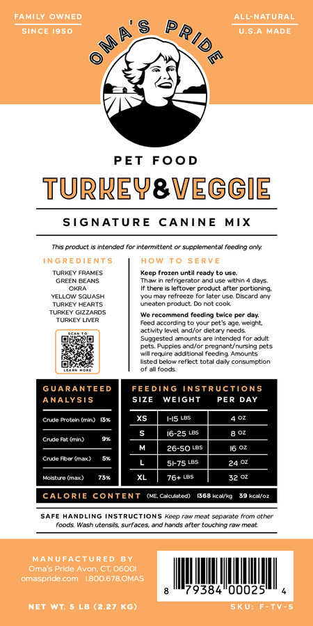 Oma's Pride Dog Raw Signature Turkey & Veggie Mix