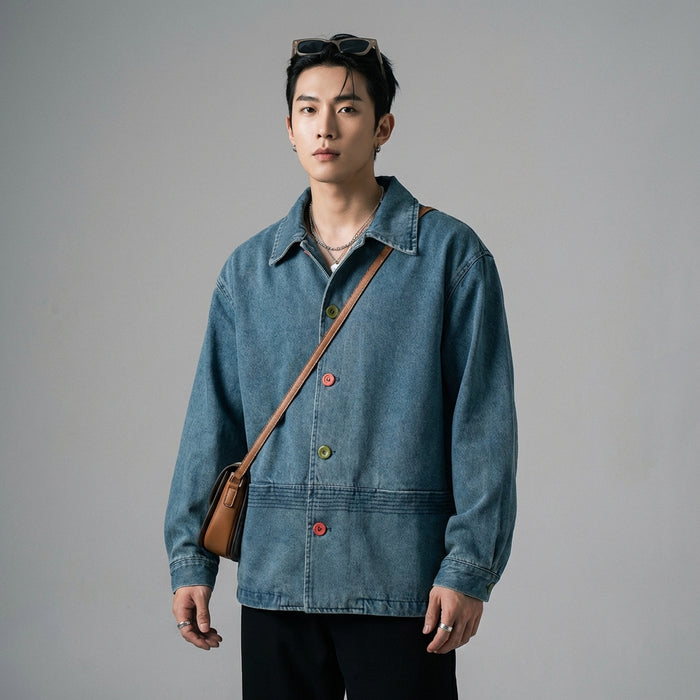 Veste denim oversize homme avec boutons colorés - Koreanxwear - Taille M