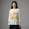 T-shirt oversize blanc en chenille, col rond, manches longues, style streetwear - Taille M