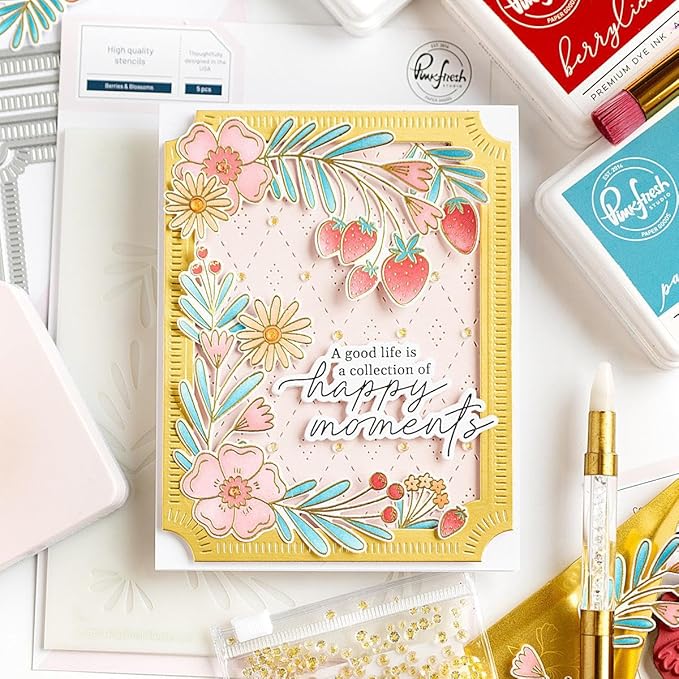 Pinkfresh Studio Press Plate-Berries & Blossoms