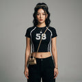 Crop top ajusté femme, col rond imprimé, mode streetwear coréenne - Taille S
