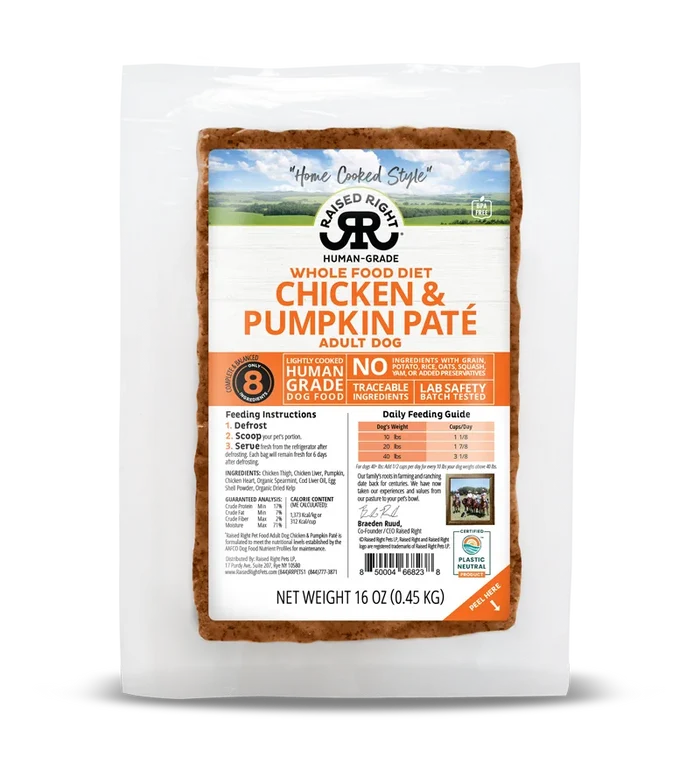 Raised Right Chicken & Pumpkin Paté for Adult Dogs