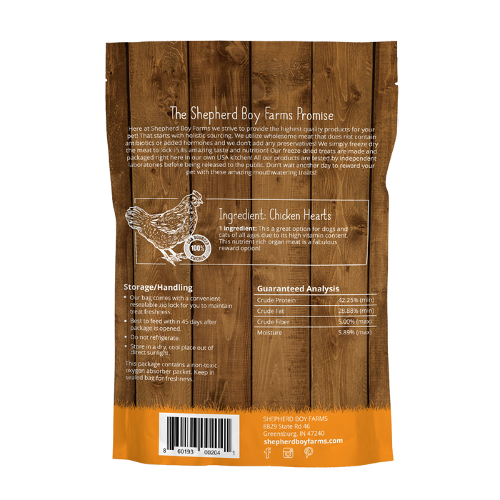 Shepherd Boy Farms Freeze-Dried Chicken Hearts Treats for Dogs and Cats
