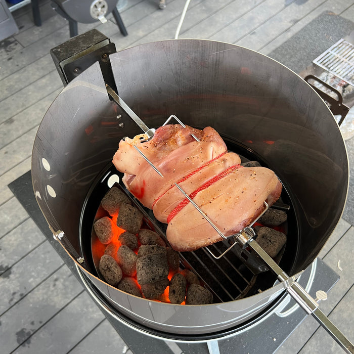 Smokey Joe 200mm stainless steel riser installed on Weber Smokey Joe grill