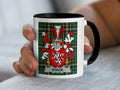 Stack Irish family crest black accent mug on Irish National Tartan