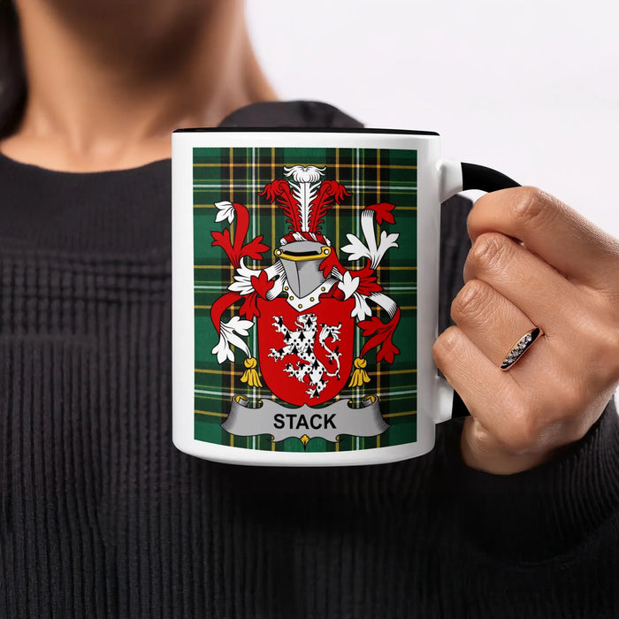 Stack black accent mug with Irish National Tartan crest design
