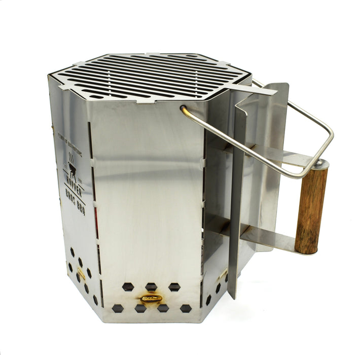 CLD Fabrication heavy duty XL stainless chimney starter with optional stainless top grill installed
