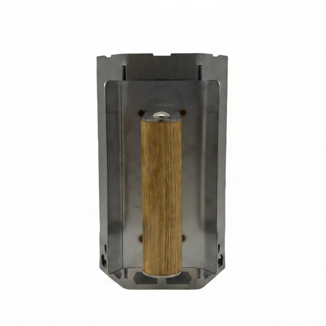 Mini stainless charcoal chimney starter side view – 1.6mm and 2mm 304 stainless steel, white background