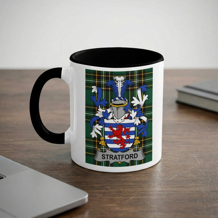 Stratford Irish heritage mug with black interior and family crest