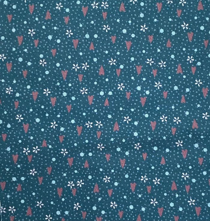 Sunshine After the Rain - 80530-2 - royal blue cotton with tiny white daisies, pink hearts, white pin dots and larger white dots
