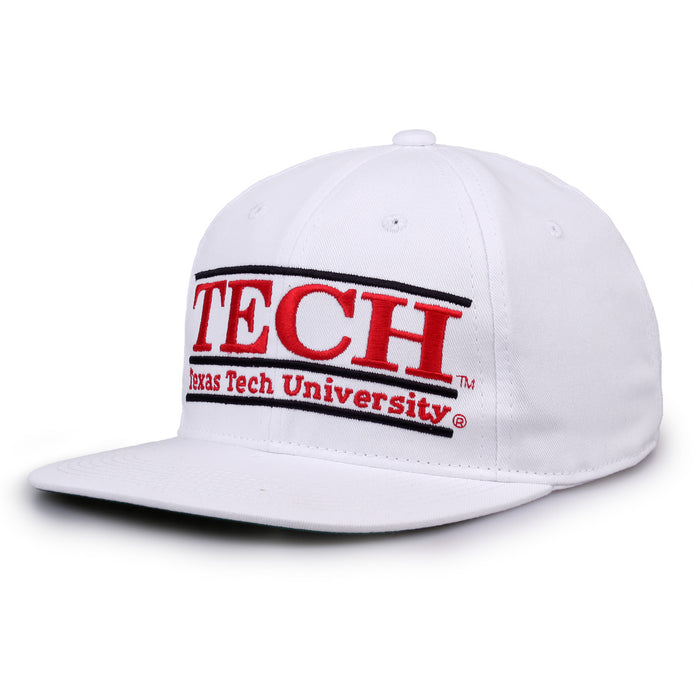 Texas Tech Retro Bar snapback hat in white, angled view