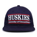 UConn Retro Bar snapback hat in navy, front view