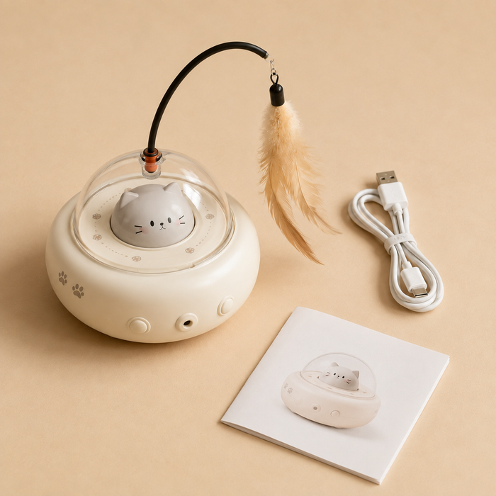 Interactive UFO cat toy with automatic laser and feather play