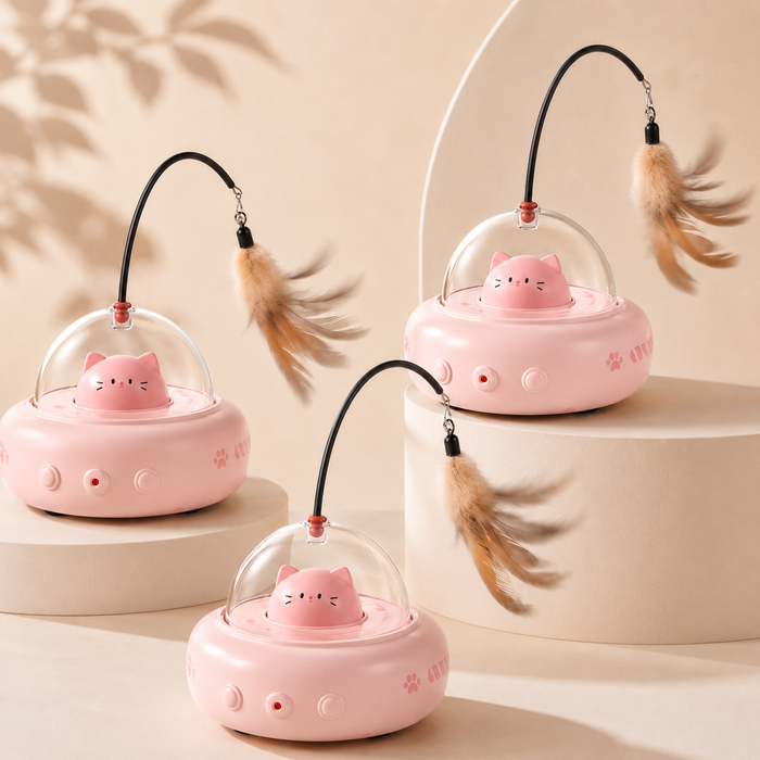 Automatic laser and feather cat toy for indoor cats