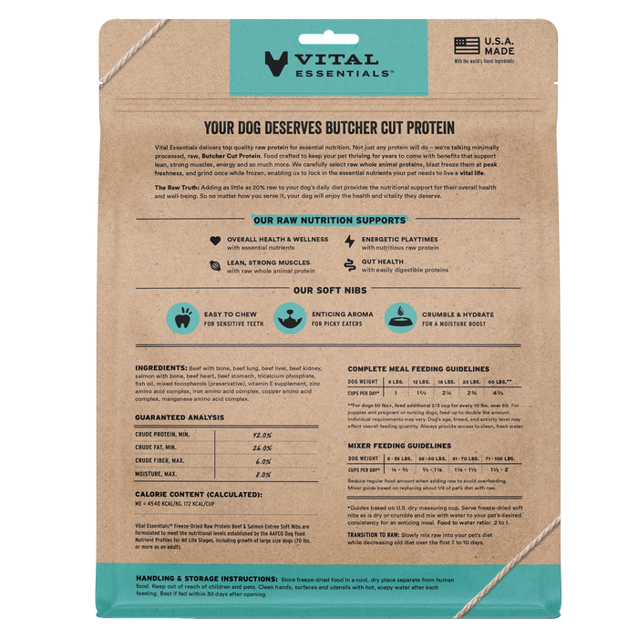 Vital Essentials Freeze-Dried Raw Protein Beef & Salmon Soft Nibs Meal or Mixer Dog Food