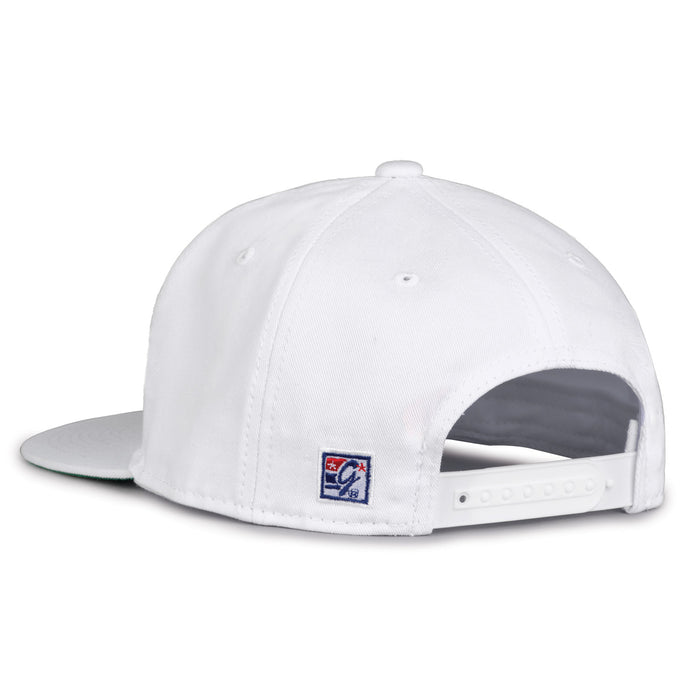 Washington Retro Bar snapback hat in white, rear view showing the adjustable snap closure