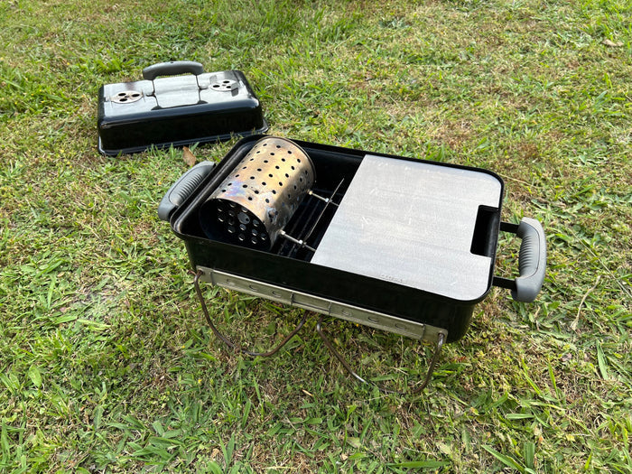 angled view of the half plates fitted with a chimney inside