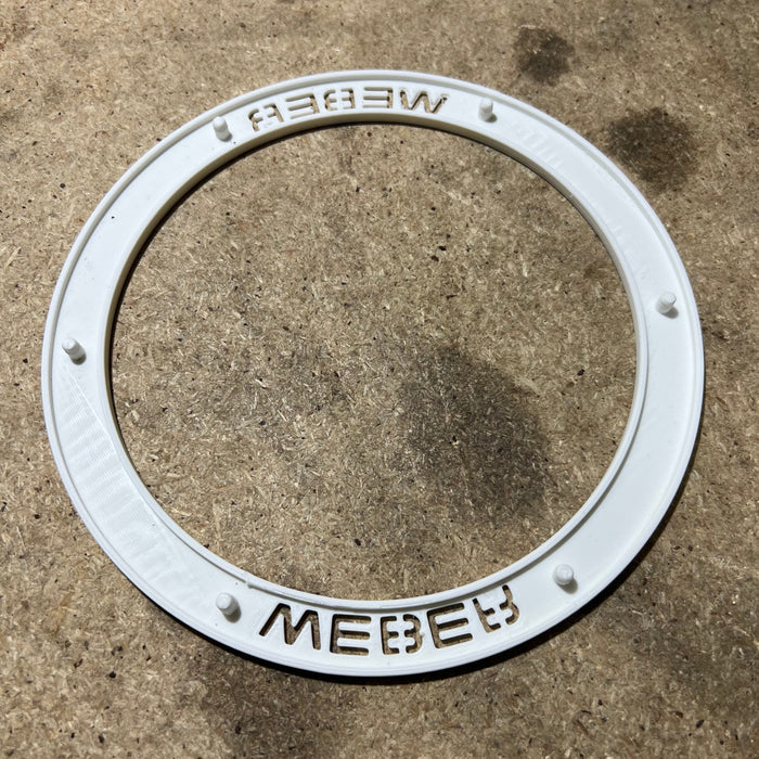 Backside of a wheel insert showing the raised edges sitting on a bench
