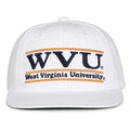 West Virginia Retro Bar snapback hat in white, front view