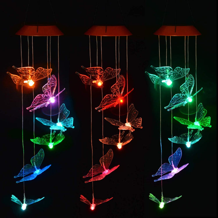 Windlights Solar Powered LED Butterfly Wind Chimes Hanging lamp Garden Home Decoration