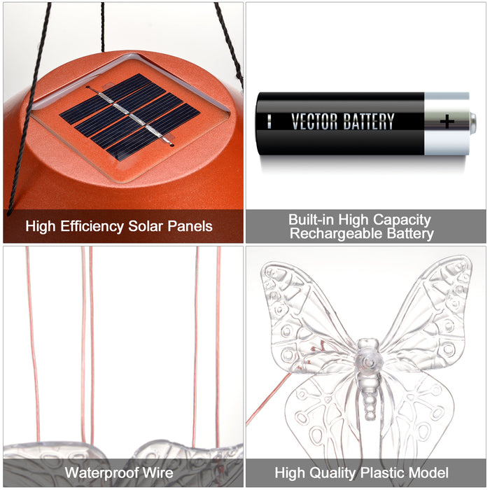Windlights Solar Powered LED Butterfly Wind Chimes Hanging lamp Garden Home Decoration