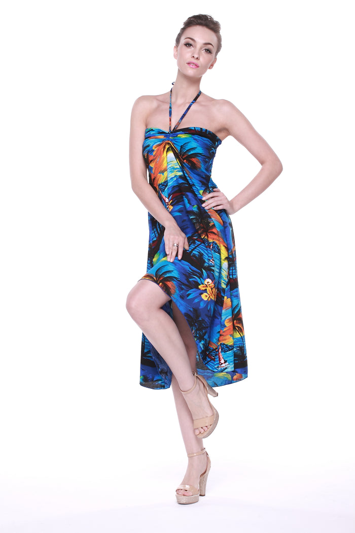 Women's Butterfly  Luau Dress in Sunset Blue
