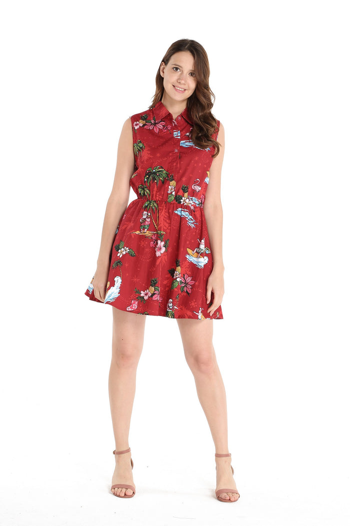 Women's Shirt Dress in Christmas Santa Red
