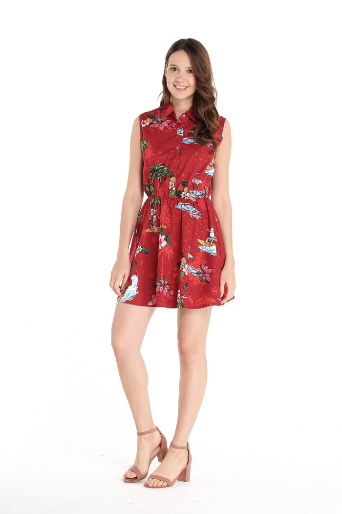 Women's Shirt Dress in Christmas Santa Red